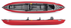 Gumotex Solar is a tandem inflatable kayak with space for a 3rd optional seat